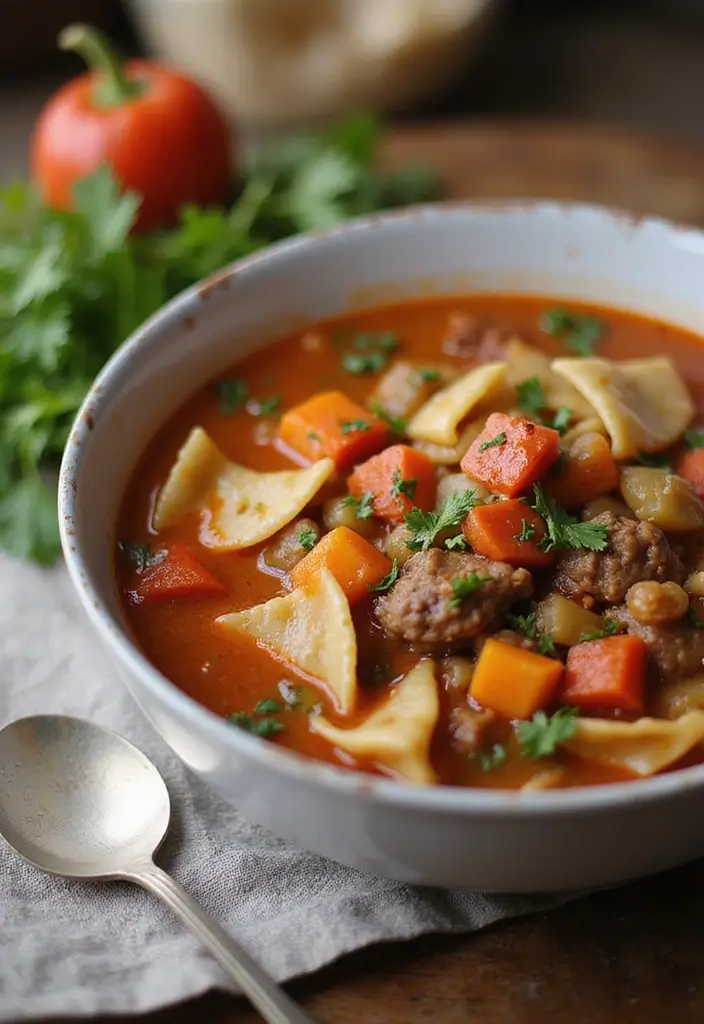 25 Bow Tie Pasta Soup Recipes for Warm, Cozy Days 61 25 Bow Tie Pasta Soup Recipes for Warm, Cozy Days - 11. Beef and Vegetable Bow Tie Pasta Soup