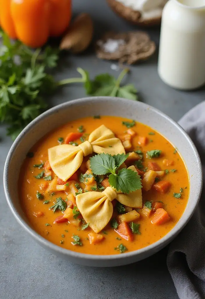 25 Bow Tie Pasta Soup Recipes for Warm, Cozy Days 68 25 Bow Tie Pasta Soup Recipes for Warm, Cozy Days - 12. Thai Coconut Curry Bow Tie Pasta Soup
