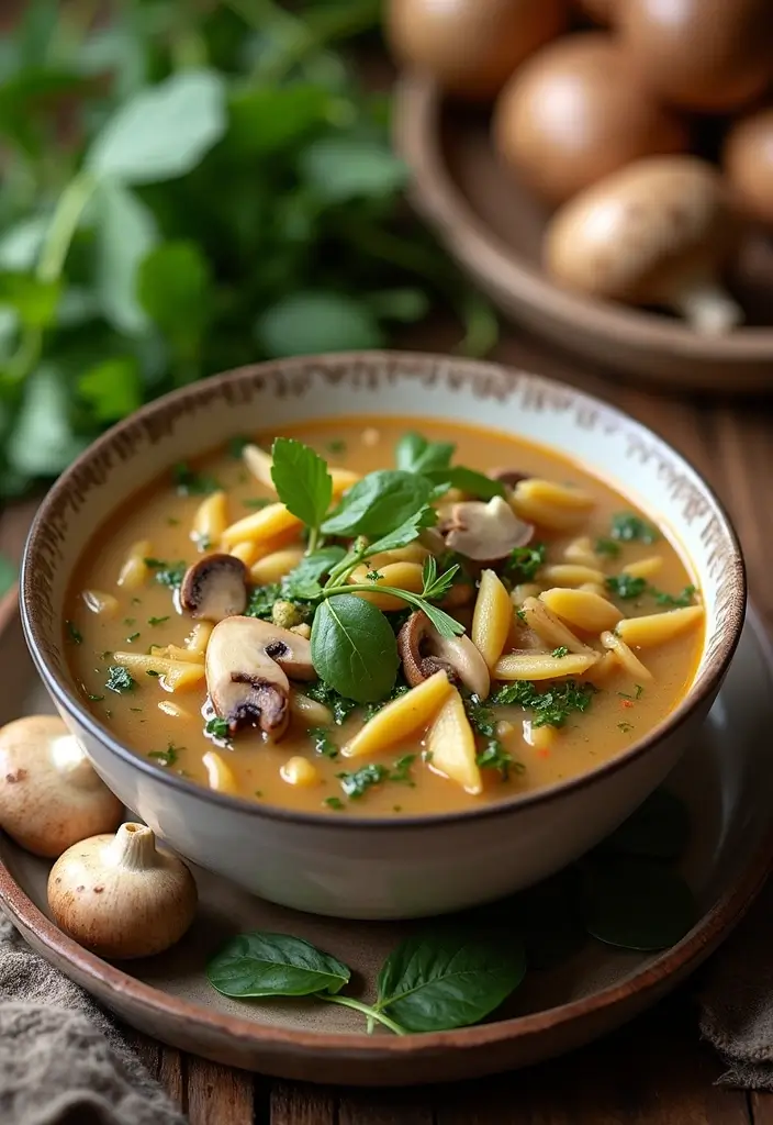25 Bow Tie Pasta Soup Recipes for Warm, Cozy Days 73 25 Bow Tie Pasta Soup Recipes for Warm, Cozy Days - 13. Mushroom and Spinach Bow Tie Pasta Soup