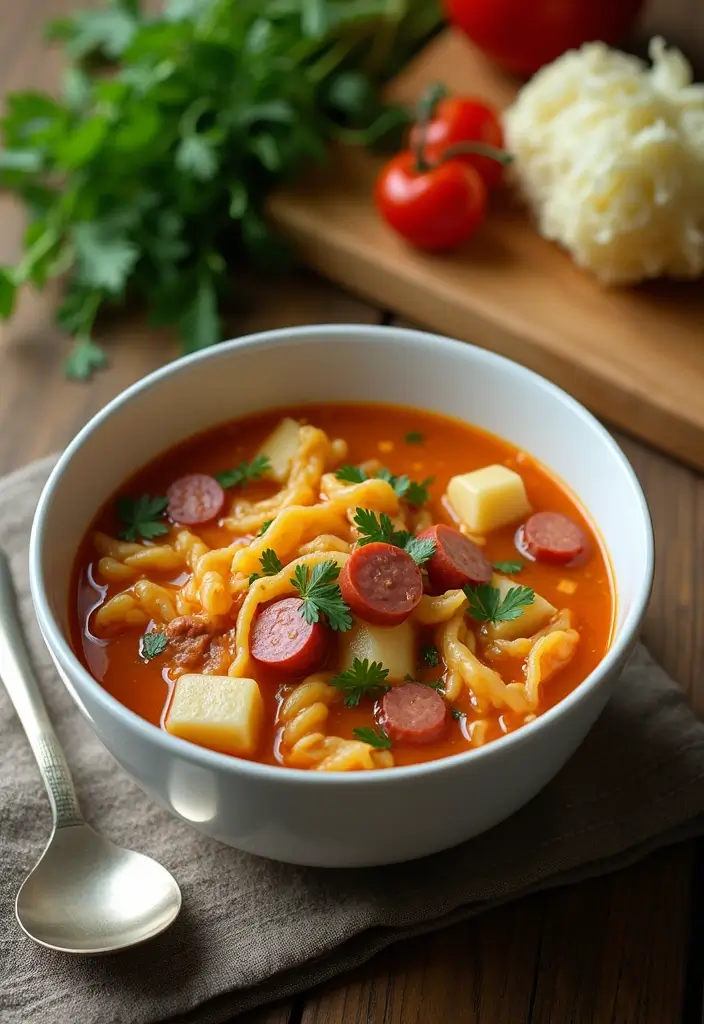25 Bow Tie Pasta Soup Recipes for Warm, Cozy Days 97 25 Bow Tie Pasta Soup Recipes for Warm, Cozy Days - 17. Cabbage and Sausage Bow Tie Pasta Soup