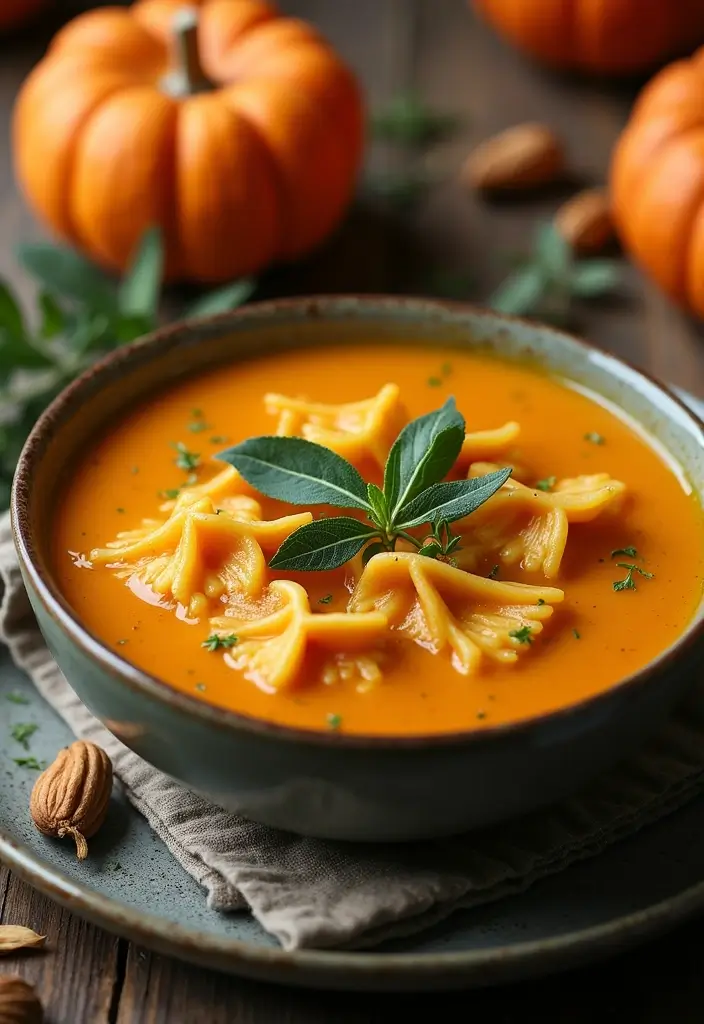 25 Bow Tie Pasta Soup Recipes for Warm, Cozy Days 109 25 Bow Tie Pasta Soup Recipes for Warm, Cozy Days - 19. Pumpkin and Sage Bow Tie Pasta Soup