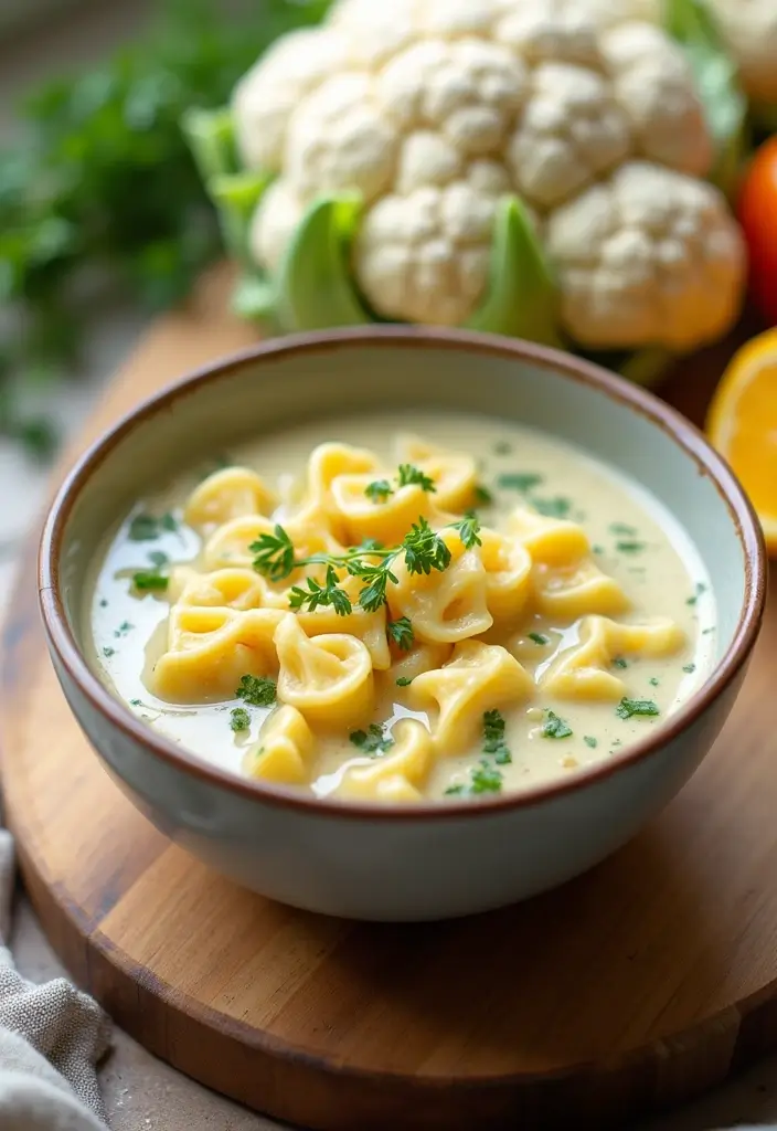 25 Bow Tie Pasta Soup Recipes for Warm, Cozy Days 121 25 Bow Tie Pasta Soup Recipes for Warm, Cozy Days - 21. Creamy Cauliflower and Bow Tie Pasta Soup