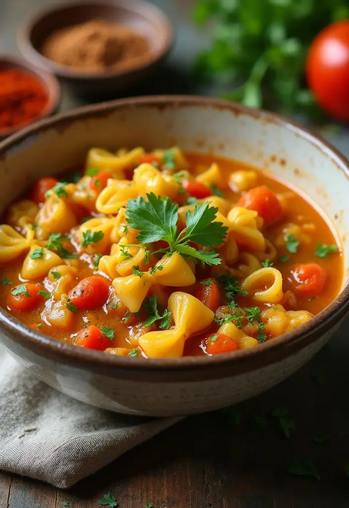 25 Bow Tie Pasta Soup Recipes for Warm, Cozy Days 51 25 Bow Tie Pasta Soup Recipes for Warm, Cozy Days - 9. Curried Vegetable and Bow Tie Pasta Soup