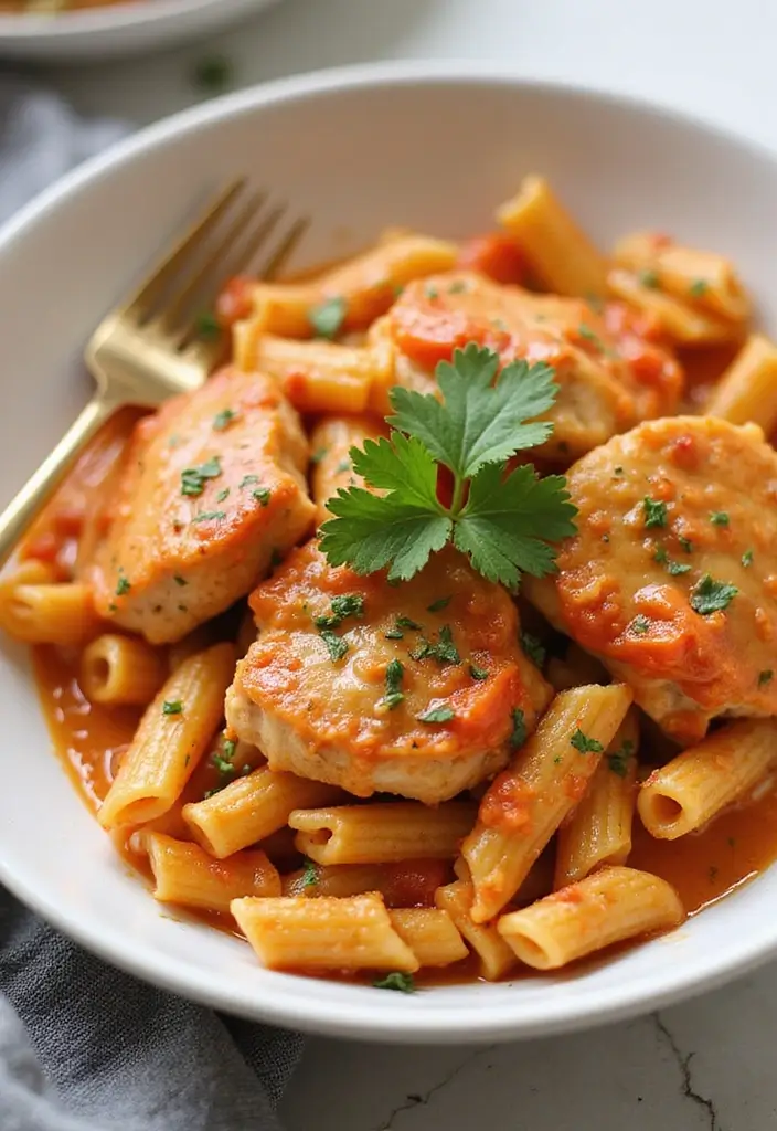 25 Chicken Thigh Pasta Recipes That Are Juicy and Delicious 133 25 Chicken Thigh Pasta Recipes That Are Juicy and Delicious - 21. Chicken Thigh Pasta with Roasted Red Pepper Sauce
