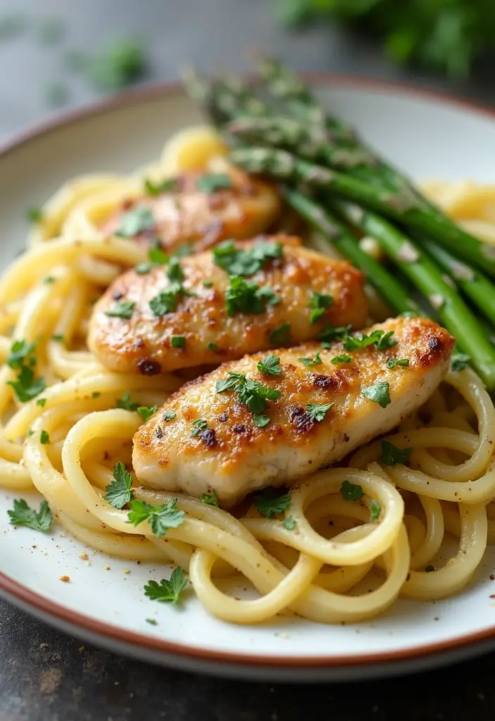 25 Easy Chicken Pasta Recipes for Quick Garlic Butter Dinners 73 25 Easy Chicken Pasta Recipes for Quick Garlic Butter Dinners - 13. Garlic Butter Chicken and Asparagus Pasta