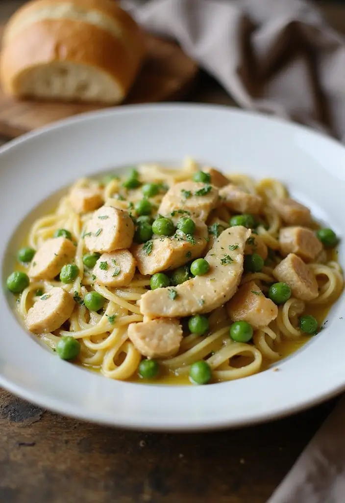 25 Easy Chicken Pasta Recipes for Quick Garlic Butter Dinners 78 25 Easy Chicken Pasta Recipes for Quick Garlic Butter Dinners - 14. Garlic Butter Chicken and Peas Pasta