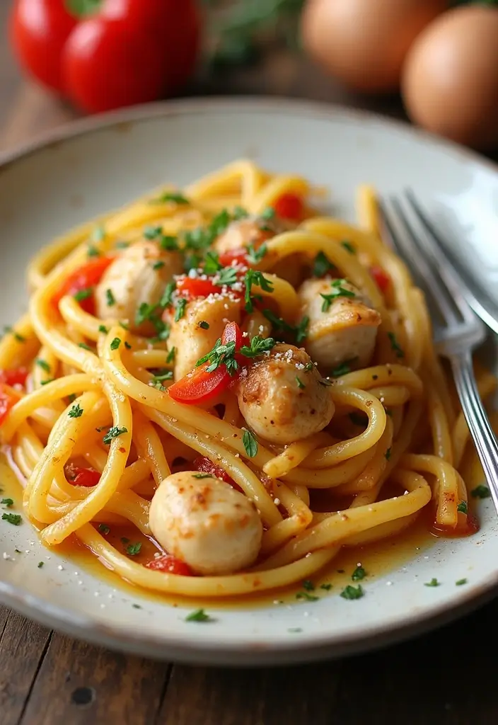 25 Easy Chicken Pasta Recipes for Quick Garlic Butter Dinners 107 25 Easy Chicken Pasta Recipes for Quick Garlic Butter Dinners - 19. Garlic Butter Chicken and Bell Pepper Pasta
