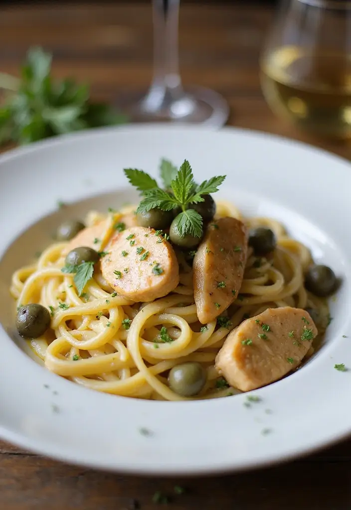 25 Easy Chicken Pasta Recipes for Quick Garlic Butter Dinners 141 25 Easy Chicken Pasta Recipes for Quick Garlic Butter Dinners - 25. Garlic Butter Chicken Fettuccine with Olives