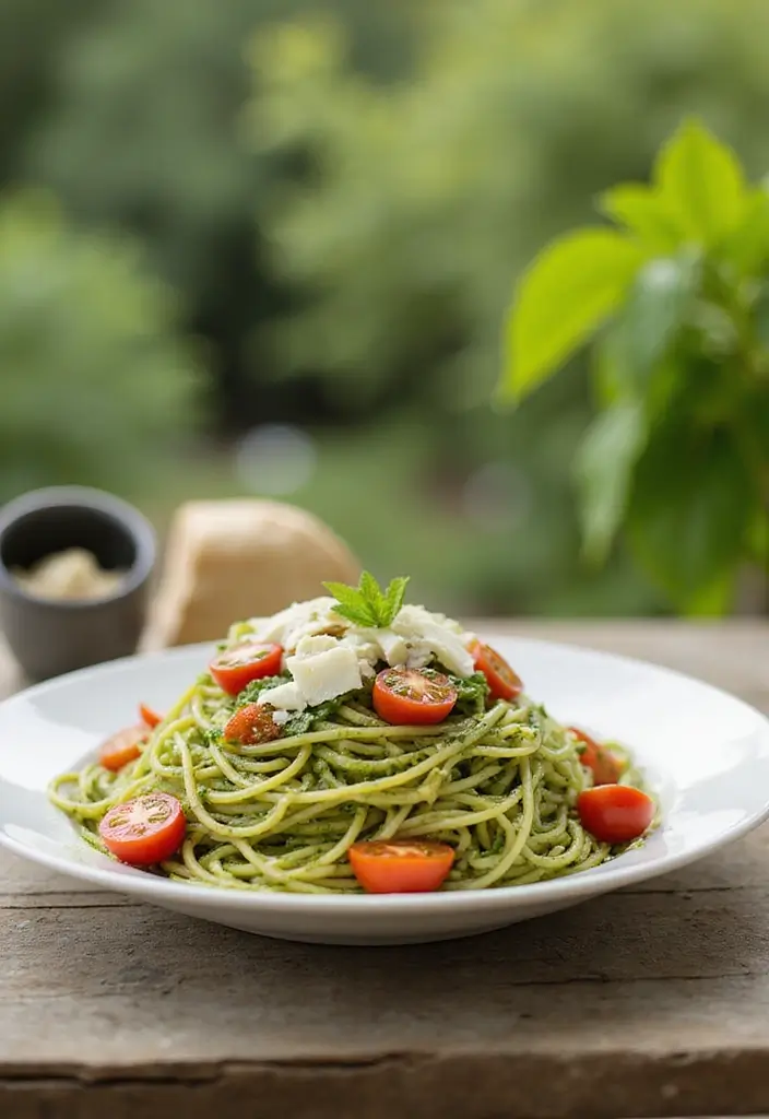 25 Easy Pasta Recipes with Spaghetti Noodles for Busy Families 151 25 Easy Pasta Recipes with Spaghetti Noodles for Busy Families - 25. Spaghetti with Pesto