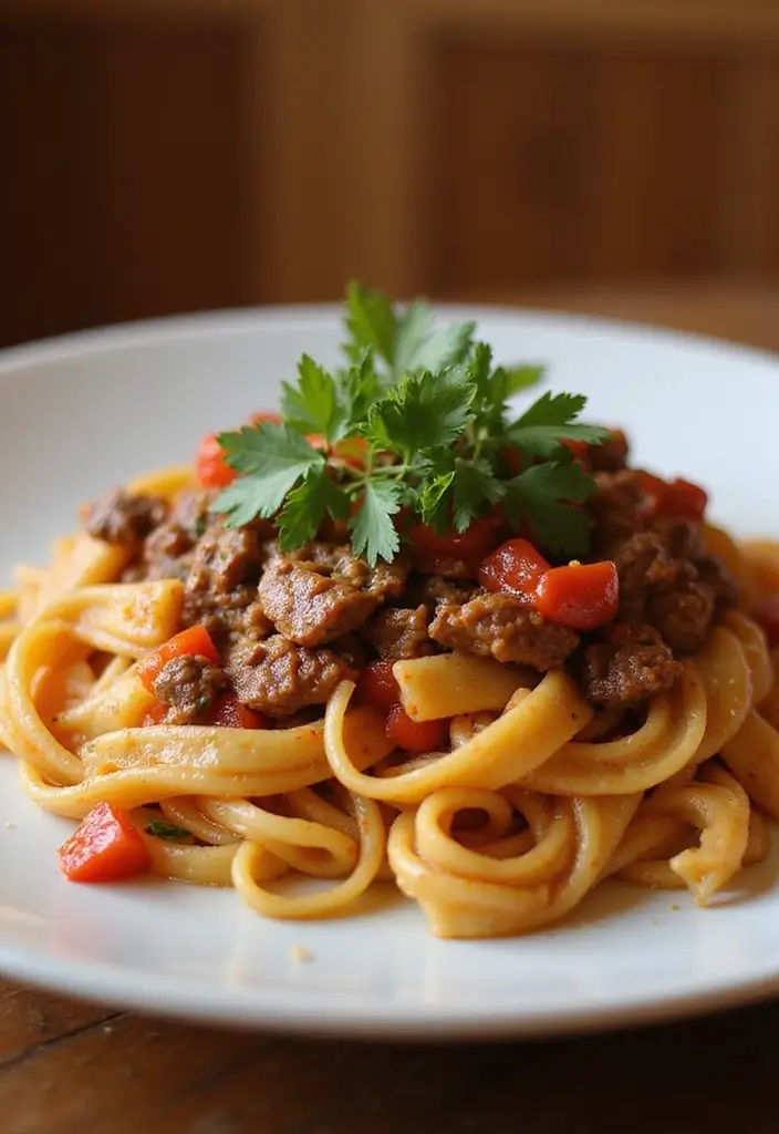25 Hamburger Meat Pasta Recipes for Quick, Filling Meals 80 25 Hamburger Meat Pasta Recipes for Quick, Filling Meals - 14. Beef and Peppers Pasta