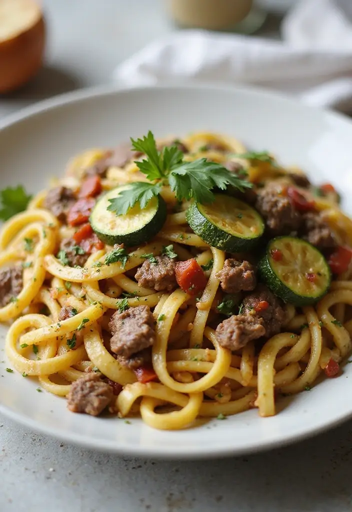25 Hamburger Meat Pasta Recipes for Quick, Filling Meals 98 25 Hamburger Meat Pasta Recipes for Quick, Filling Meals - 18. Beef and Zucchini Pasta
