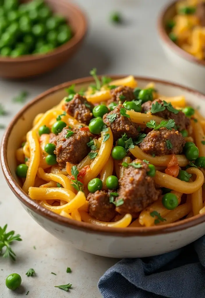 25 Hamburger Meat Pasta Recipes for Quick, Filling Meals 129 25 Hamburger Meat Pasta Recipes for Quick, Filling Meals - 23. Beef and Peas Pasta