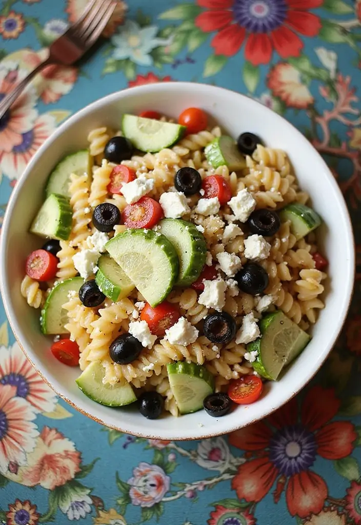 25 Pasta Salad Recipes Without Tomatoes for Simple Gatherings 13 25 Pasta Salad Recipes Without Tomatoes for Simple Gatherings - 3. Greek Pasta Salad (No Tomatoes)