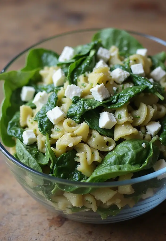 25 Pasta Salad Recipes Without Tomatoes for Simple Gatherings 35 25 Pasta Salad Recipes Without Tomatoes for Simple Gatherings - 7. Spinach and Feta Pasta Salad