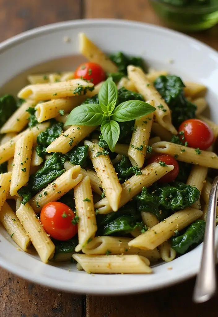 25 Spinach and Tomato Pasta Recipes Full of Fresh Flavor 8 25 Spinach and Tomato Pasta Recipes Full of Fresh Flavor - 2. Spinach and Tomato Penne with Basil Pesto