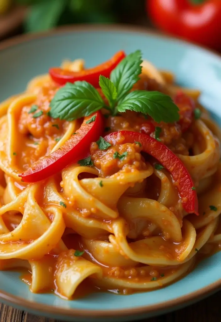 25 Vegetarian Crockpot Pasta Recipes That Cook Themselves 63 25 Vegetarian Crockpot Pasta Recipes That Cook Themselves - 11. Roasted Red Pepper Pasta