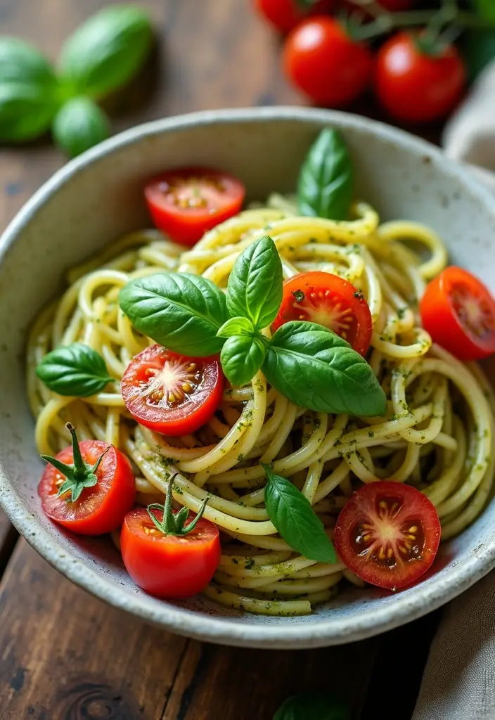 25 Vegetarian Crockpot Pasta Recipes That Cook Themselves 20 25 Vegetarian Crockpot Pasta Recipes That Cook Themselves - 4. Pesto Pasta with Cherry Tomatoes