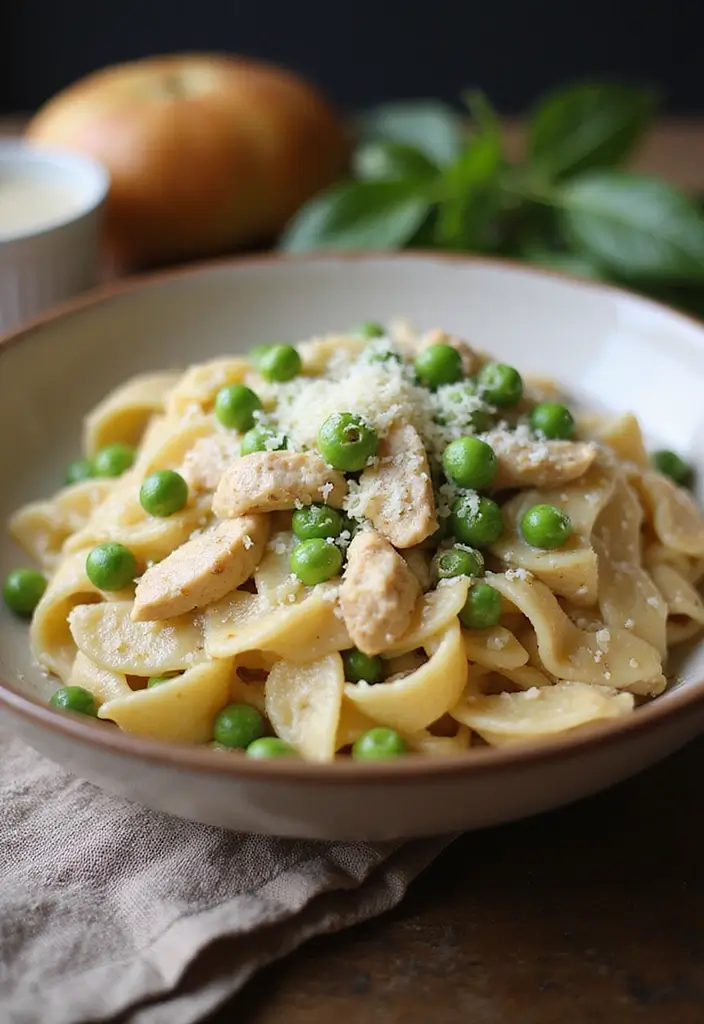 26 Easy Chicken and Pasta Recipes for Quick Family Dinners 104 26 Easy Chicken and Pasta Recipes for Quick Family Dinners - 18. Chicken and Pea Alfredo Pasta