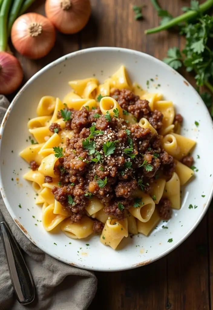 27 Ground Beef Bowtie Pasta Recipes Everyone Will Love 76 27 Ground Beef Bowtie Pasta Recipes Everyone Will Love - 12. Bowtie Pasta with Beef and Caramelized Onions
