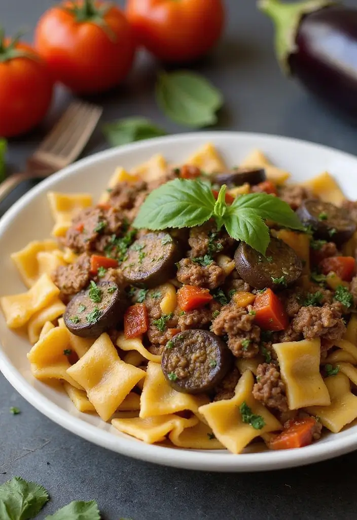 27 Ground Beef Bowtie Pasta Recipes Everyone Will Love 91 27 Ground Beef Bowtie Pasta Recipes Everyone Will Love - 15. Ground Beef and Eggplant Bowtie Pasta