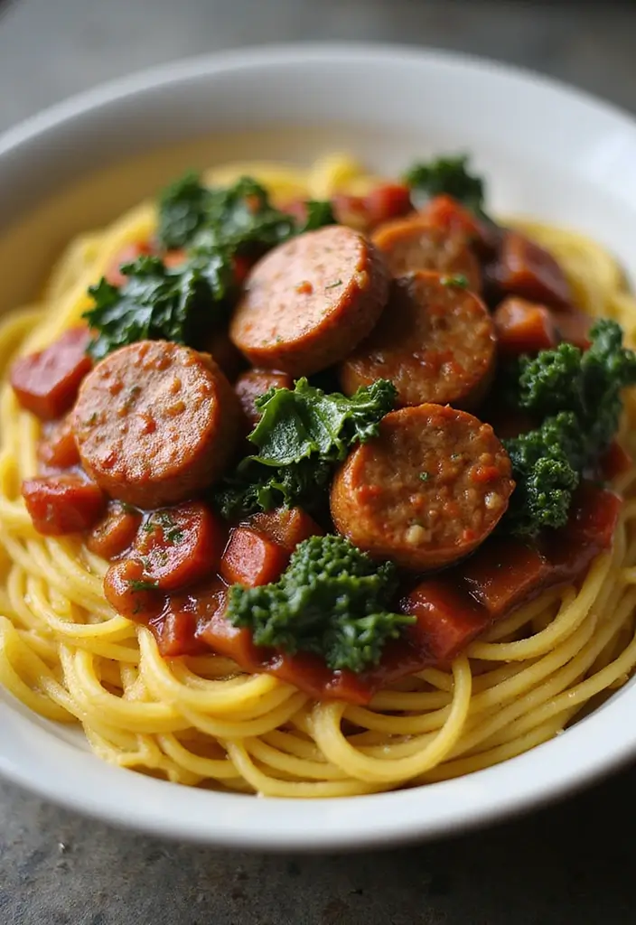 27 Low Carb High Protein Pasta Recipes for Busy Weeknights 142 27 Low Carb High Protein Pasta Recipes for Busy Weeknights - 22. Sausage and Kale Ragu with Spaghetti Squash
