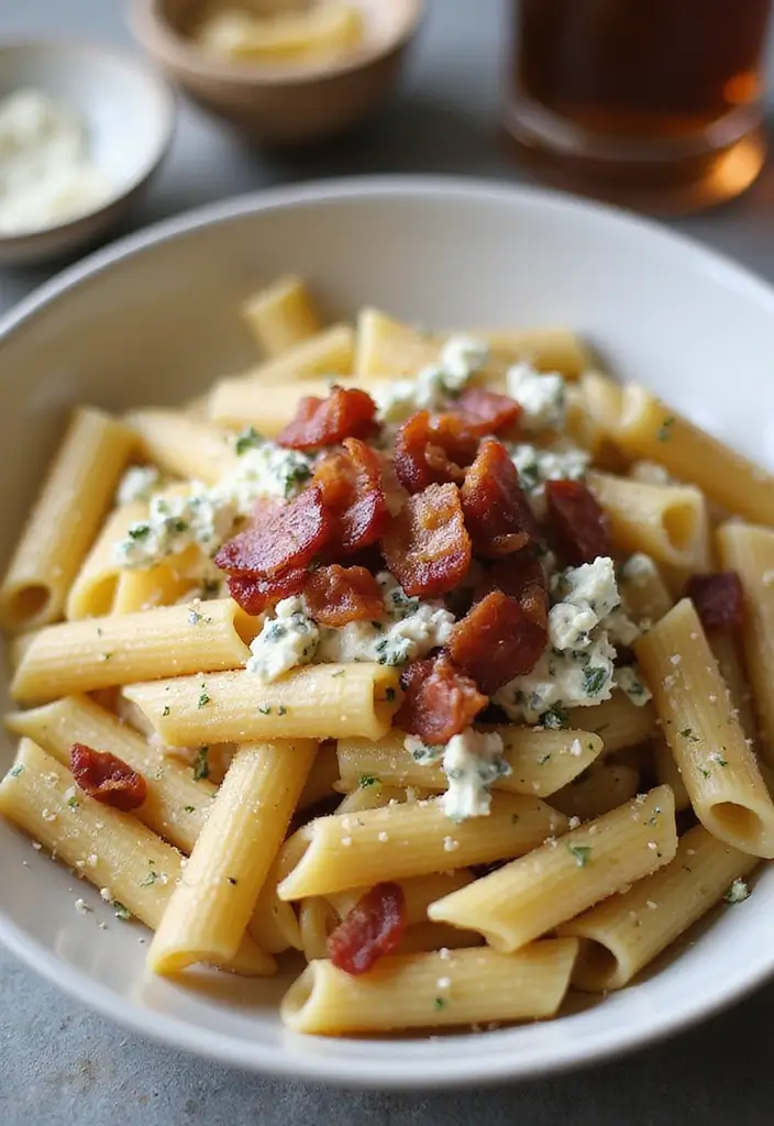 28 Easy Pasta and Bacon Recipes That Taste Incredible 127 28 Easy Pasta and Bacon Recipes That Taste Incredible - 23. Bacon and Blue Cheese Pasta