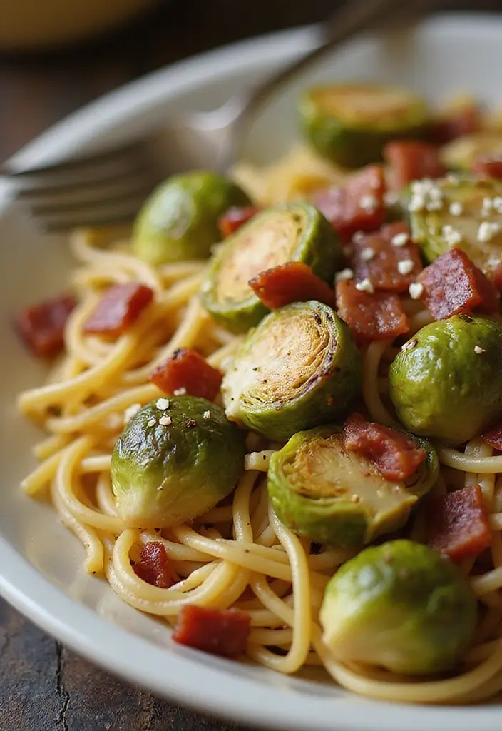 28 Easy Pasta and Bacon Recipes That Taste Incredible 151 28 Easy Pasta and Bacon Recipes That Taste Incredible - 27. Bacon and Brussels Sprouts Pasta