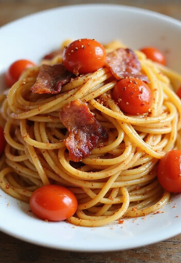 28 Easy Pasta and Bacon Recipes That Taste Incredible 20 28 Easy Pasta and Bacon Recipes That Taste Incredible - 4. Spicy Bacon Pasta