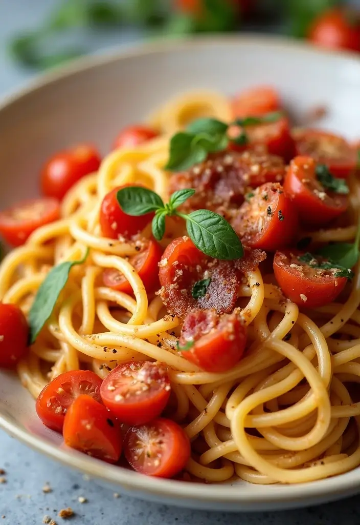 28 Easy Pasta and Bacon Recipes That Taste Incredible 46 28 Easy Pasta and Bacon Recipes That Taste Incredible - 8. Bacon Tomato Pasta