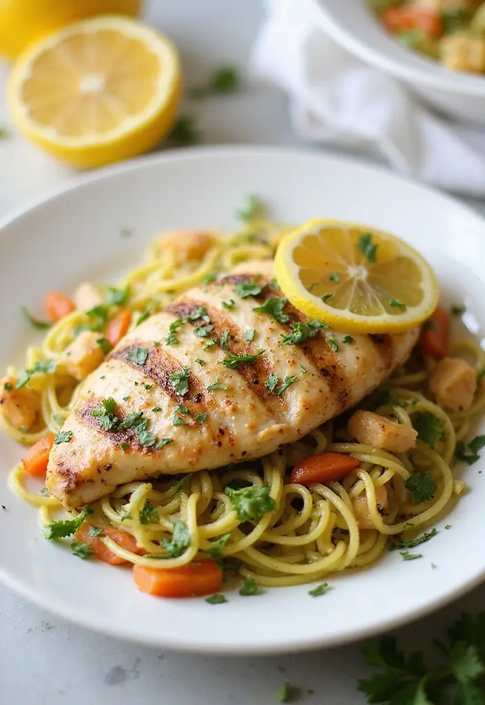 28 Healthy Low Carb Pasta Recipes for Weight Loss Goals 164 28 Healthy Low Carb Pasta Recipes for Weight Loss Goals - 28. Lemon Herb Grilled Chicken with Zoodle Salad
