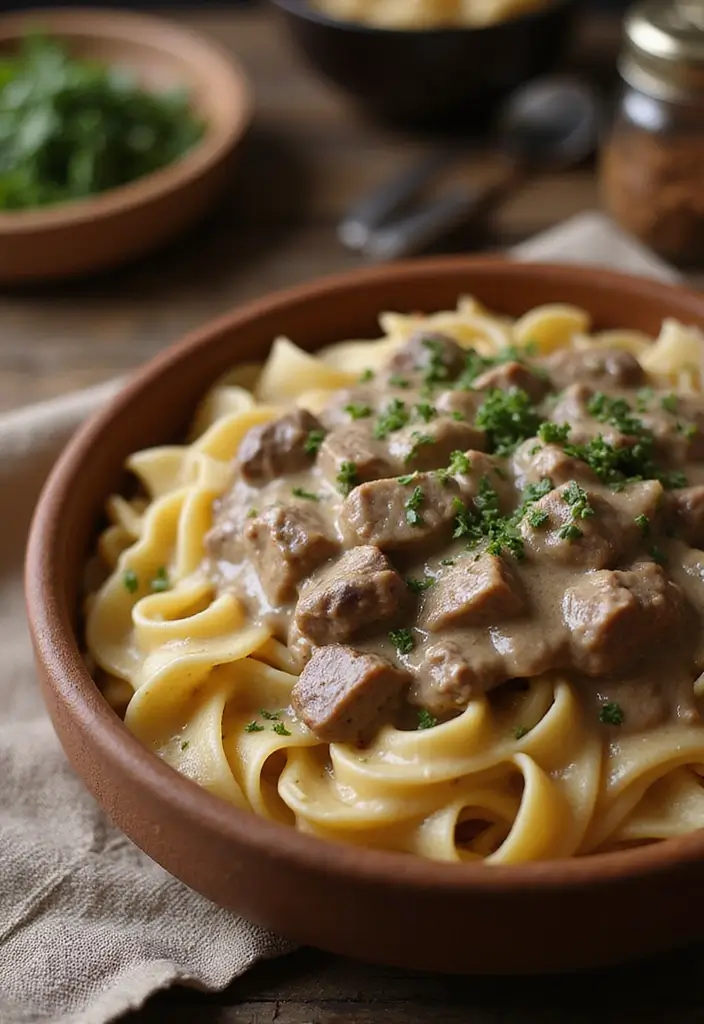29 Pasta Recipes with Cream Cheese for a Creamy, Rich Taste 104 29 Pasta Recipes with Cream Cheese for a Creamy, Rich Taste - 18. Creamy Beef Stroganoff Pasta