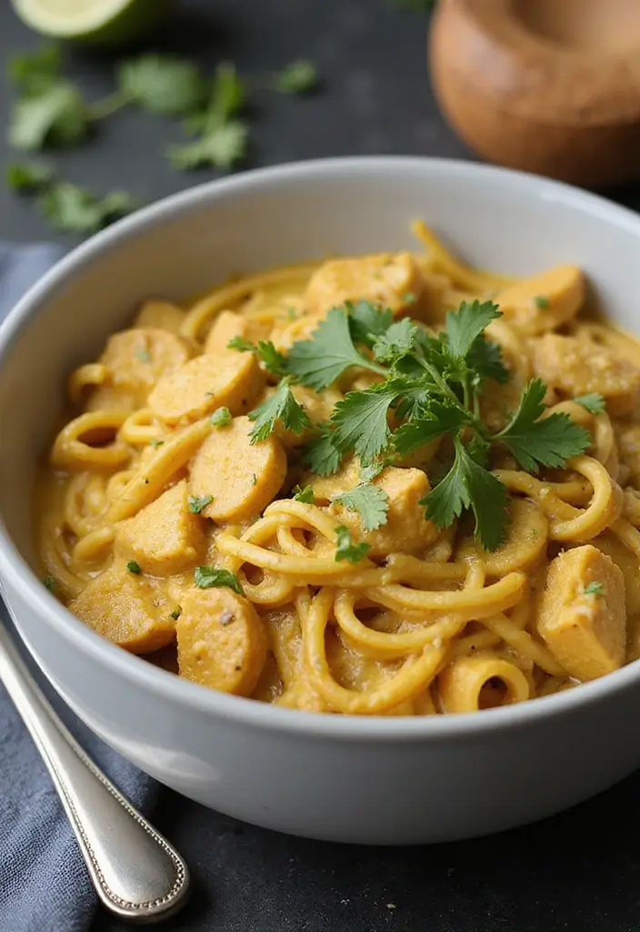 29 Pasta Recipes with Cream Cheese for a Creamy, Rich Taste 174 29 Pasta Recipes with Cream Cheese for a Creamy, Rich Taste - 28. Creamy Coconut Curry Pasta