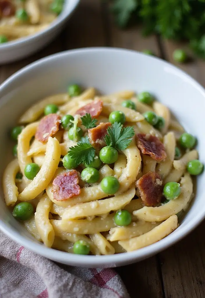 29 Pasta Recipes with Cream Cheese for a Creamy, Rich Taste 42 29 Pasta Recipes with Cream Cheese for a Creamy, Rich Taste - 8. Creamy Bacon and Pea Pasta