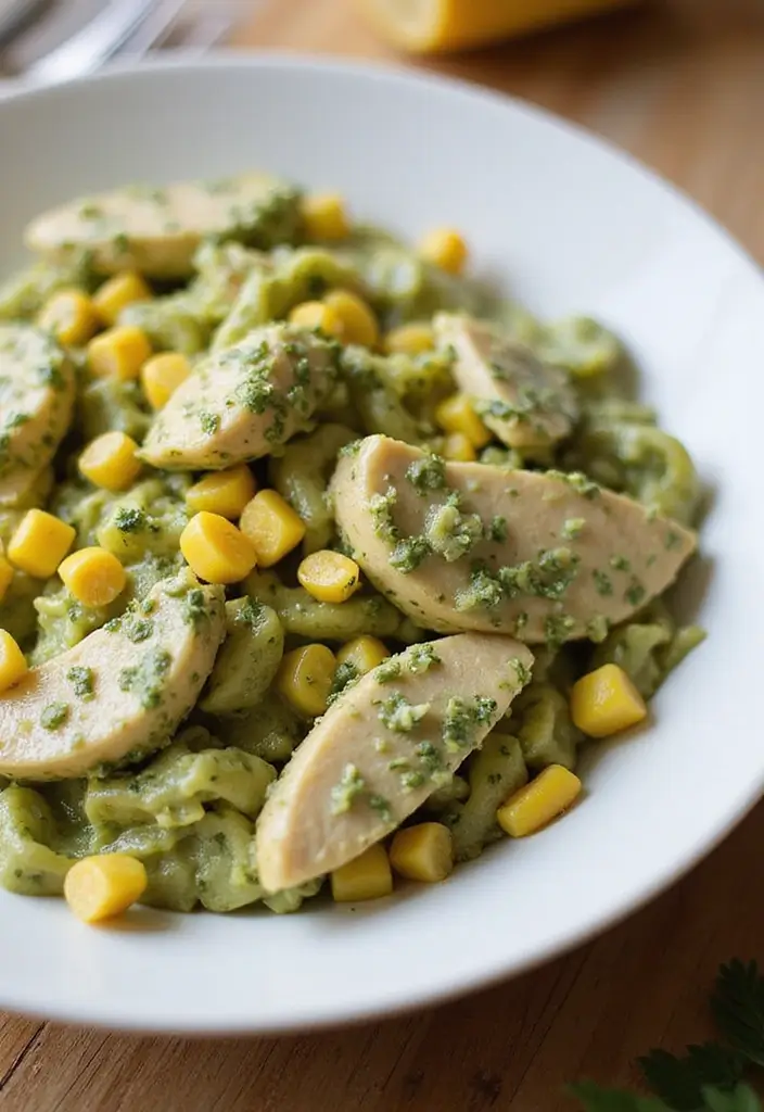 30+ Creamy Pesto Chicken Pasta Recipes Everyone Craves 56 30+ Creamy Pesto Chicken Pasta Recipes Everyone Craves - 12. Creamy Pesto Chicken Pasta with Sweet Corn