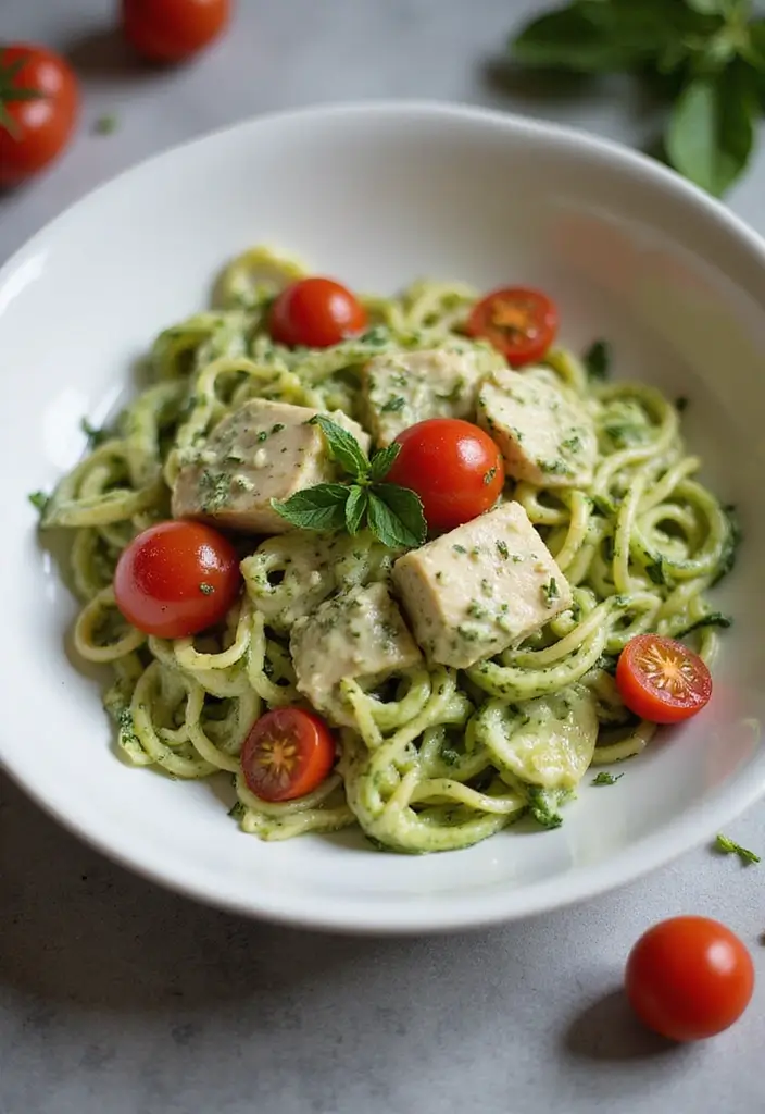 30+ Creamy Pesto Chicken Pasta Recipes Everyone Craves 61 30+ Creamy Pesto Chicken Pasta Recipes Everyone Craves - 13. Creamy Pesto Chicken Pasta with Zucchini Noodles