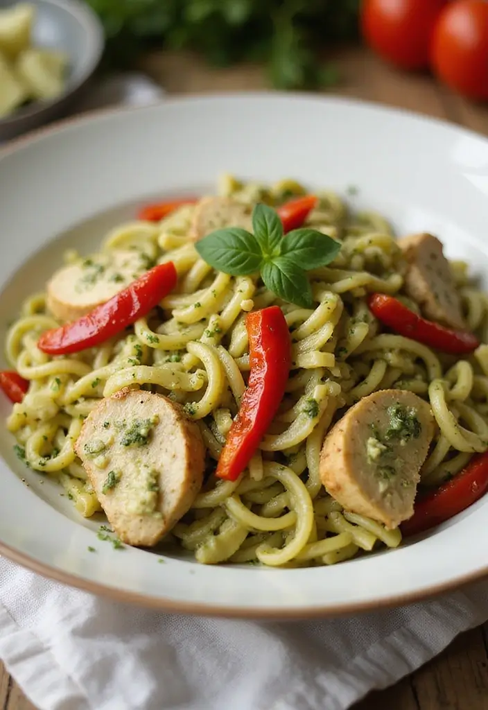 30+ Creamy Pesto Chicken Pasta Recipes Everyone Craves 99 30+ Creamy Pesto Chicken Pasta Recipes Everyone Craves - 19. Creamy Pesto Chicken Pasta with Roasted Red Peppers