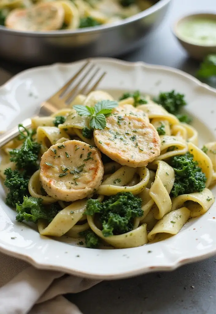 30+ Creamy Pesto Chicken Pasta Recipes Everyone Craves 106 30+ Creamy Pesto Chicken Pasta Recipes Everyone Craves - 20. Creamy Pesto Chicken Pasta with Kale
