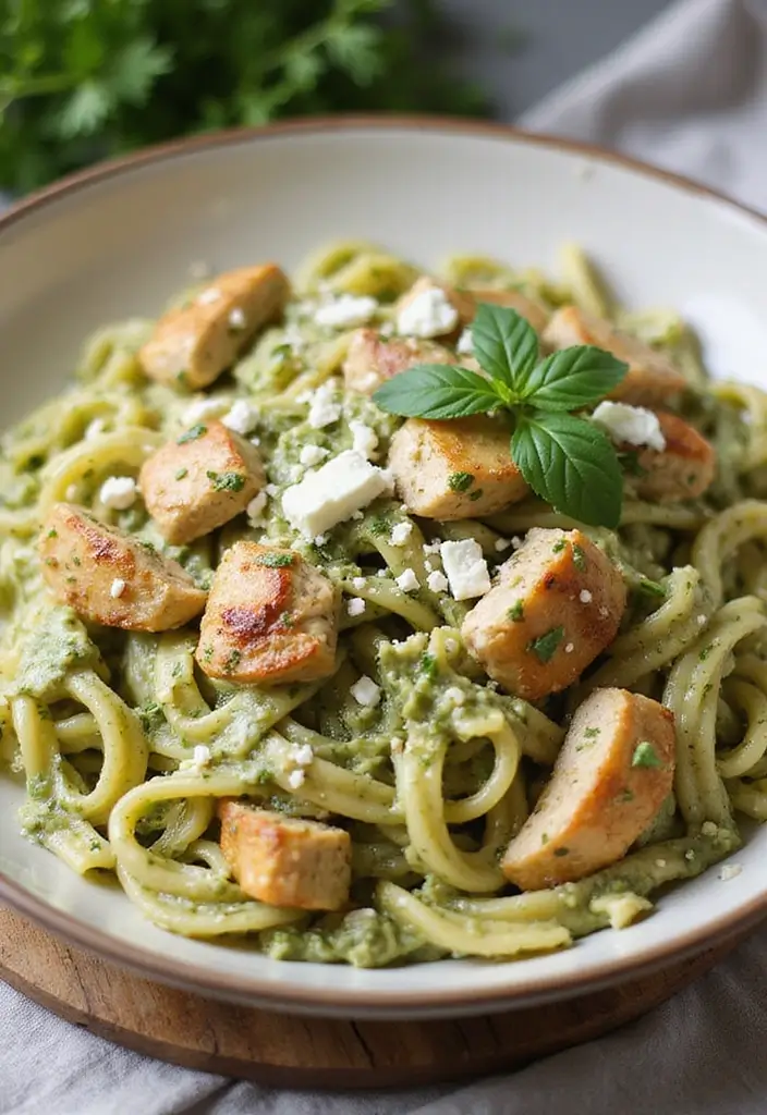 30+ Creamy Pesto Chicken Pasta Recipes Everyone Craves 148 30+ Creamy Pesto Chicken Pasta Recipes Everyone Craves - 26. Creamy Pesto Chicken Pasta with Feta Cheese