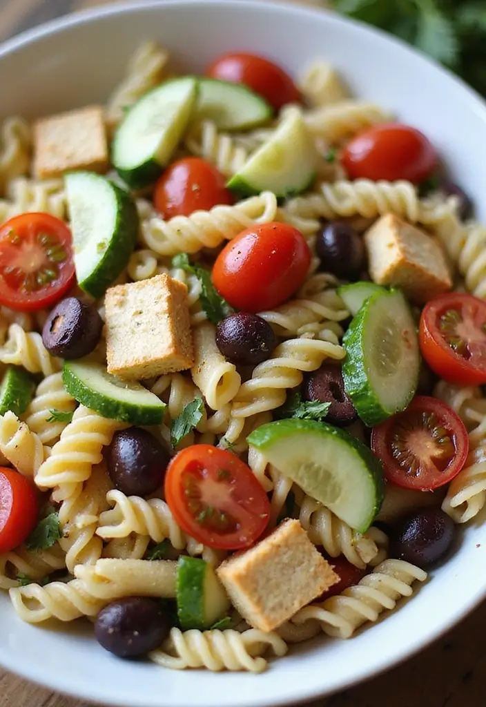 30+ Gluten Free Pasta Salad Recipes for Every Occasion 46 30+ Gluten Free Pasta Salad Recipes for Every Occasion - 8. Greek Pasta Salad with Tofu