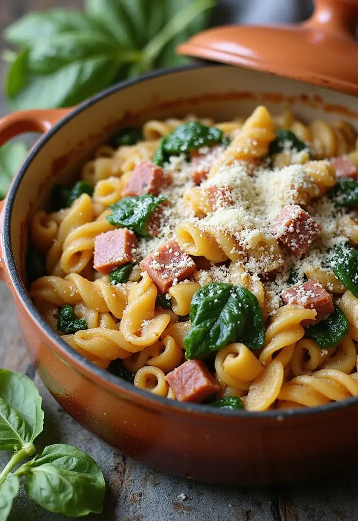 30+ Ham and Pasta Casserole Recipes for Cozy Family Nights 8 30+ Ham and Pasta Casserole Recipes for Cozy Family Nights - 2. One-Pot Ham and Spinach Pasta