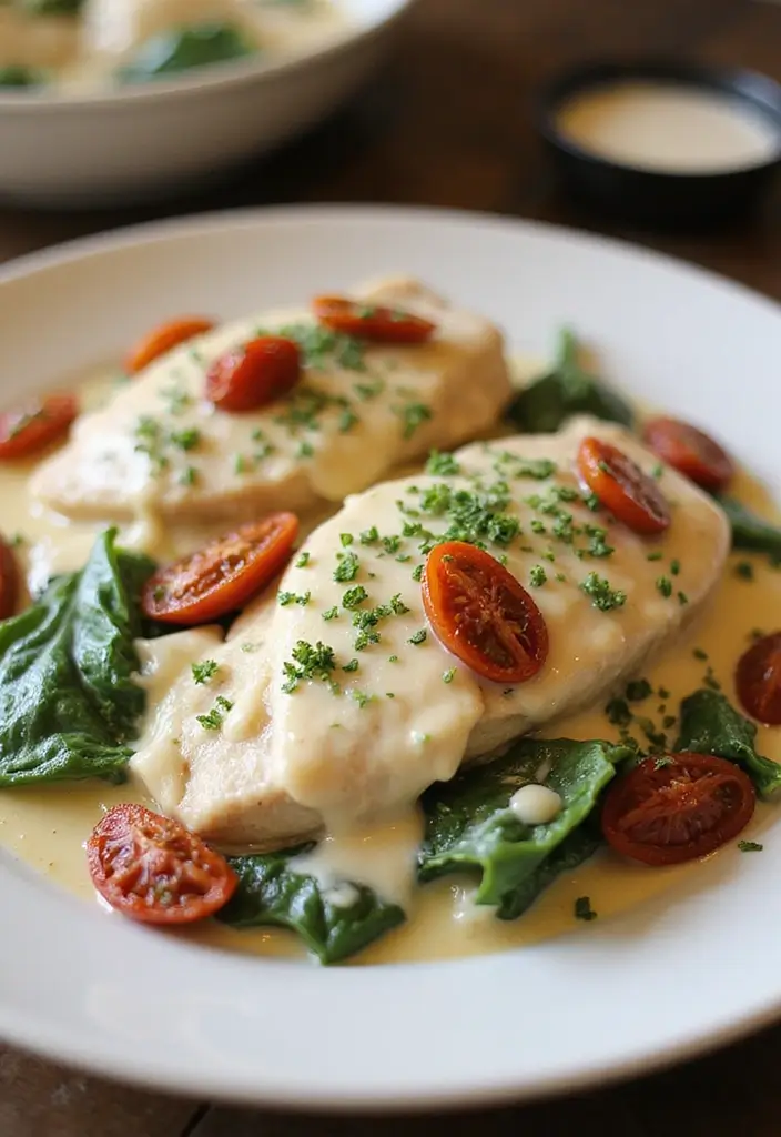 30+ Heavy Cream Dinner Pasta Recipes That Taste Restaurant-Quality 60 30+ Heavy Cream Dinner Pasta Recipes That Taste Restaurant-Quality - 10. Chicken Alfredo with Spinach and Sun-Dried Tomatoes