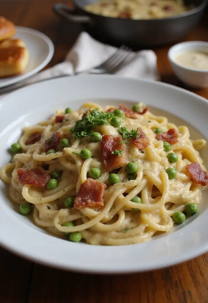 30+ Heavy Cream Dinner Pasta Recipes That Taste Restaurant-Quality 178 30+ Heavy Cream Dinner Pasta Recipes That Taste Restaurant-Quality - 30. Creamy Bacon and Pea Pasta