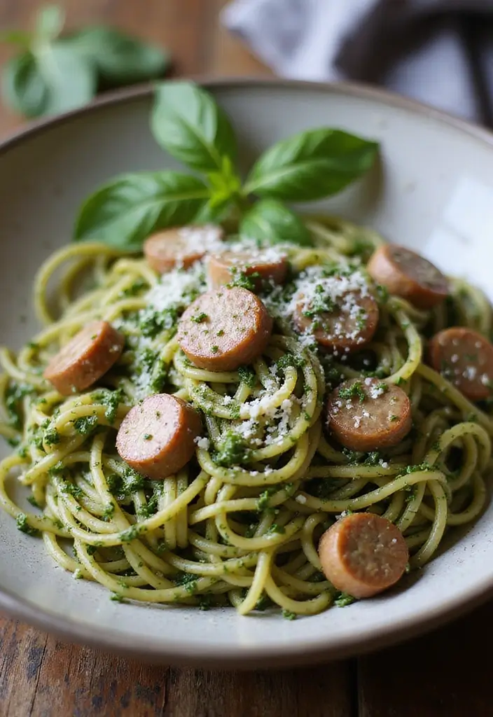 30+ Hot Italian Sausage Pasta Recipes for Bold Flavors - 24. Sausage and Spinach Pesto Pasta