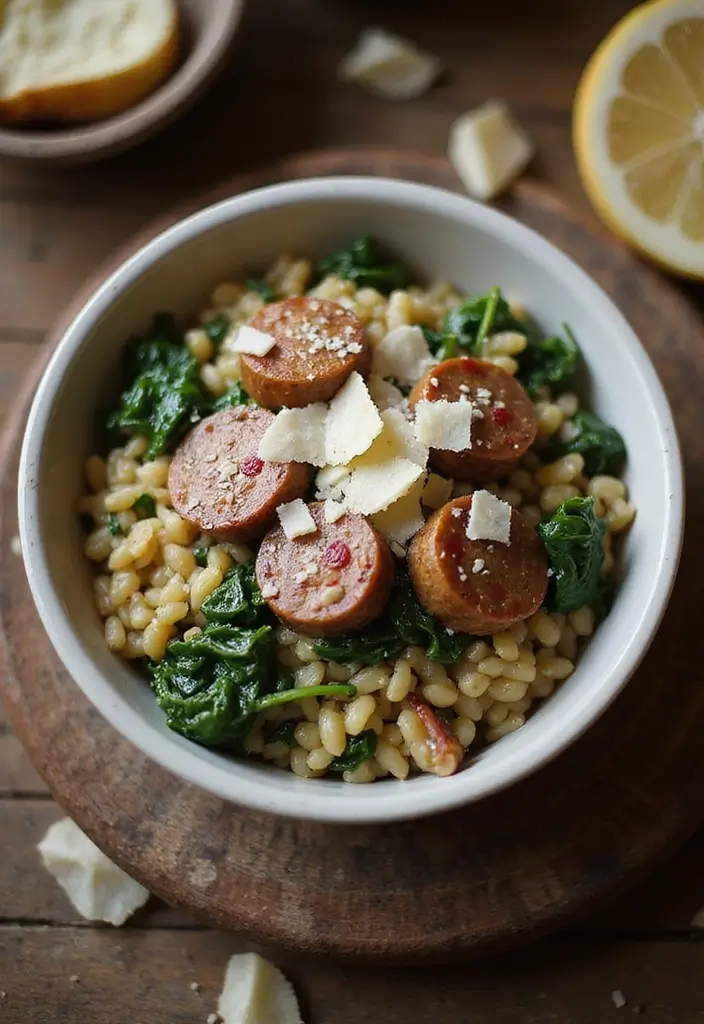 30+ Hot Italian Sausage Pasta Recipes for Bold Flavors - 29. Hot Italian Sausage and Spinach Orzo