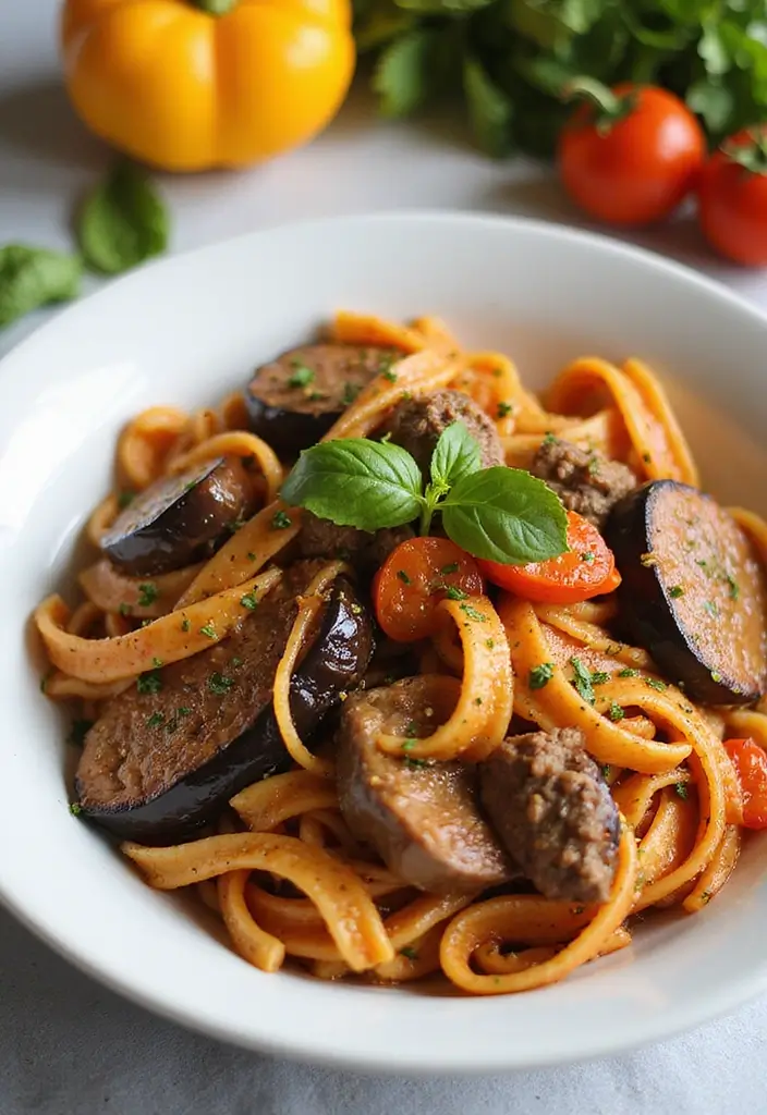 30+ One Pan Pasta Recipes with Ground Beef for Effortless Meals 56 30+ One Pan Pasta Recipes with Ground Beef for Effortless Meals - 12. Beef and Eggplant Pasta