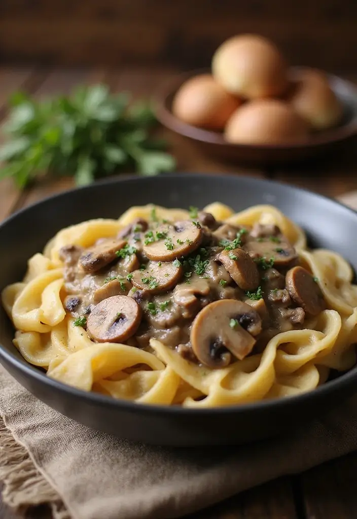 30+ One Pan Pasta Recipes with Ground Beef for Effortless Meals 82 30+ One Pan Pasta Recipes with Ground Beef for Effortless Meals - 16. Beef Stroganoff Pasta