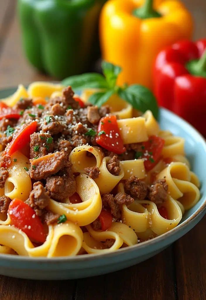 30+ One Pan Pasta Recipes with Ground Beef for Effortless Meals 114 30+ One Pan Pasta Recipes with Ground Beef for Effortless Meals - 22. Beef and Bell Pepper Pasta