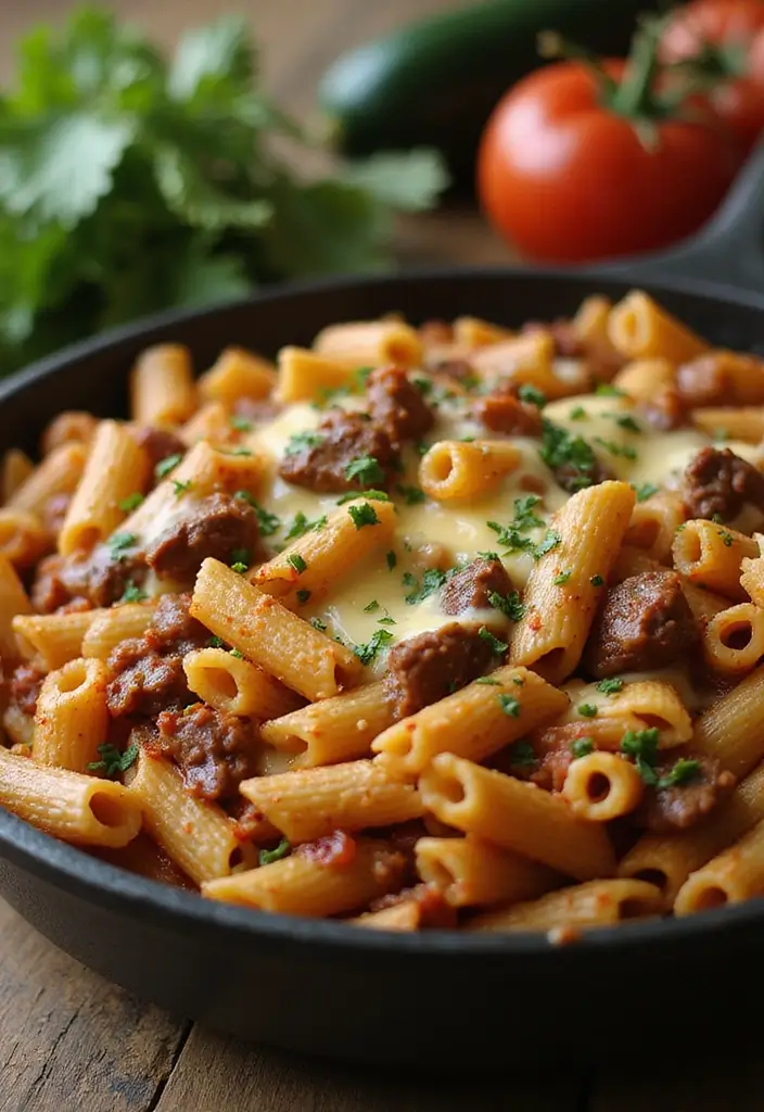 30+ One Pan Pasta Recipes with Ground Beef for Effortless Meals 140 30+ One Pan Pasta Recipes with Ground Beef for Effortless Meals - 26. Beef and Cheese Pasta Skillet