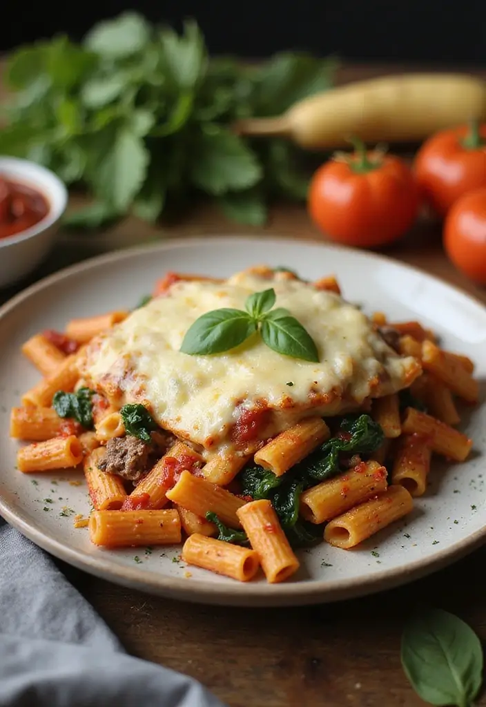 30+ One Pan Pasta Recipes with Ground Beef for Effortless Meals 145 30+ One Pan Pasta Recipes with Ground Beef for Effortless Meals - 27. Beef and Spinach Pasta Bake