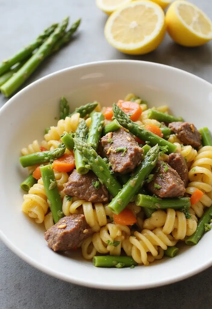 30+ One Pan Pasta Recipes with Ground Beef for Effortless Meals 159 30+ One Pan Pasta Recipes with Ground Beef for Effortless Meals - 29. Beef and Asparagus Pasta Primavera